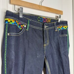 COOGI Jeans Women's Dark Wash Embroidered Rainbow Pocket Flare Jeans Size 13/14